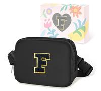 COSHAYSOO Riñonera de cintura pequeña con parche de letra inicial, correa ajustable para mujeres, adolescentes, niñas, viajes, gimnasio, senderismo, bolso cruzado de viaje cruzado a la moda, negro