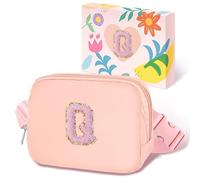 COSHAYSOO Riñonera de cintura pequeña con parche de letra inicial, correa ajustable para mujeres, adolescentes, niñas, viajes, gimnasio, senderismo, bolso cruzado de viaje cruzado a la moda, Rosado