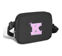 COSHAYSOO Riñonera de cintura pequeña con parche de letra inicial, correa ajustable para mujeres, adolescentes, niñas, viajes, gimnasio, senderismo, bolso cruzado de viaje cruzado a la moda, Negro -,