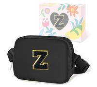 COSHAYSOO Riñonera de cintura pequeña con parche de letra inicial, correa ajustable para mujeres, adolescentes, niñas, viajes, gimnasio, senderismo, bolso cruzado de viaje cruzado a la moda, negro