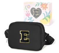 COSHAYSOO Riñonera de cintura pequeña con parche de letra inicial, correa ajustable para mujeres, adolescentes, niñas, viajes, gimnasio, senderismo, bolso cruzado de viaje cruzado a la moda, negro