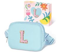 COSHAYSOO Riñonera de cintura pequeña con parche de letra inicial, correa ajustable para mujeres, adolescentes, niñas, viajes, gimnasio, senderismo, bolso cruzado de viaje cruzado a la moda, Azul