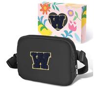 COSHAYSOO Riñonera de cintura pequeña con parche de letra inicial, correa ajustable para mujeres, adolescentes, niñas, viajes, gimnasio, senderismo, bolso cruzado de viaje cruzado a la moda, negro