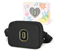 COSHAYSOO Riñonera de cintura pequeña con parche de letra inicial, correa ajustable para mujeres, adolescentes, niñas, viajes, gimnasio, senderismo, bolso cruzado de viaje cruzado a la moda, negro