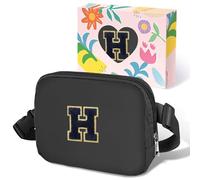 COSHAYSOO Riñonera de cintura pequeña con parche de letra inicial, correa ajustable para mujeres, adolescentes, niñas, viajes, gimnasio, senderismo, bolso cruzado de viaje cruzado a la moda, negro