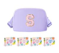 COSHAYSOO Riñonera de cintura pequeña con parche de letra inicial, correa ajustable para mujeres, adolescentes, niñas, correr, viajar, bolsa de viaje moderna, Lavanda, S, S