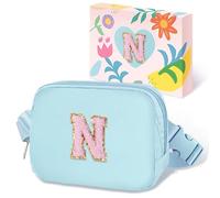 COSHAYSOO Riñonera de cintura pequeña con parche de letra inicial, correa ajustable para mujeres, adolescentes, niñas, viajes, gimnasio, senderismo, bolso cruzado de viaje cruzado a la moda, Azul