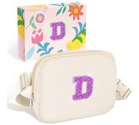 COSHAYSOO Riñonera de cintura pequeña con parche de letra inicial, correa ajustable para mujeres, adolescentes, niñas, correr, viajes, gimnasio, senderismo, mini bolso cruzado de viaje, bolsa de moda