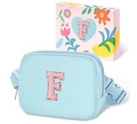 COSHAYSOO Riñonera de cintura pequeña con parche de letra inicial, correa ajustable para mujeres, adolescentes, niñas, viajes, gimnasio, senderismo, bolso cruzado de viaje cruzado a la moda, Azul