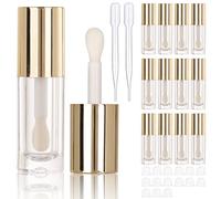 COSIDEA 14 tubos de brillo de labios gruesos vacíos de 6 ml para brillo de labios, tubos redondos de color rosa con varita gruesa, Oro, Simple o básico