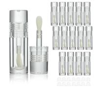 COSIDEA 14 tubos de brillo de labios gruesos vacíos de 6 ml para brillo de labios, tubos redondos de color rosa con varita gruesa, Claro