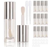 COSIDEA 14 tubos de brillo de labios gruesos vacíos de 6 ml para brillo de labios, tubos redondos de color rosa con varita gruesa, plateado