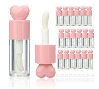COSIDEA 18 tubos de brillo de labios redondos de 4 ml y 3,7 g de color rosa para bricolaje, contenedores de brillo de labios en forma de corazón con cepillo grueso