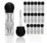 COSIDEA 18 tubos vacíos de brillo de labios con forma de bola negra de 3,5 ml con varita transparente para cepillo de pies, recipiente de tubo de brillo de labios para aceite de labios