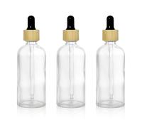 COSIDEA 3 botellas de vidrio transparente vacías de 94.4 g / 100 ml, cuentagotas de bambú para aceites esenciales, recipientes de suero de viaje