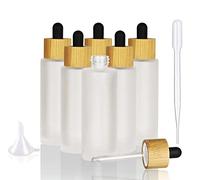 COSIDEA 6 botellas vacías de vidrio esmerilado de 60 ml con tapas cuentagotas de bambú de madera para suero y aceite esencial, recipientes de aceites cosméticos de bricolaje, frascos de perfume de