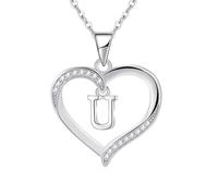 Cosie Lily Collar Mujer, Plata de Ley 925 Corazón con iniciales Necklace Joya Regalo, Cumpleaños San Valentín Navidad Aniversarios Dia De La Madre, Regalos Mamá Esposas Hermanas U