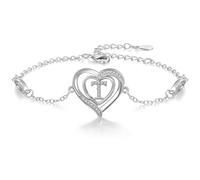 Cosie Lily Pulsera Mujer, Plata De Ley 925 Con CorazóN Inicial A-Z Regalos Joya, CumpleañOs San ValentíN Navidad Dia La Aniversarios Madre, Mamá Esposas Hermanas Brazalete Silver T