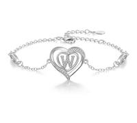 Cosie Lily Pulsera Mujer, Plata De Ley 925 Con CorazóN Inicial A-Z Regalos Joya, CumpleañOs San ValentíN Navidad Dia La Aniversarios Madre, Mamá Esposas Hermanas Brazalete Silver W