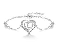 Cosie Lily Pulsera Mujer, Plata De Ley 925 Con CorazóN Inicial A-Z Regalos Joya, CumpleañOs San ValentíN Navidad Dia La Aniversarios Madre, Mamá Esposas Hermanas Brazalete Silver L