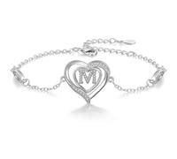 Cosie Lily Pulsera Mujer, Plata De Ley 925 Con CorazóN Inicial A-Z Regalos Joya, CumpleañOs San ValentíN Navidad Dia La Aniversarios Madre, Mamá Esposas Hermanas Brazalete Silver M
