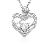 Cosie Lily Regalo Dia De La Madre Collar Plata De Ley 925, Corazon Rosa Joyeria Colgante Cadena, Cumpleaños Día De La Madre Regalo Originales para Mama Abuelas Amiga, Blanco