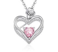 Cosie Lily Regalos para Mujer Collar Plata De Ley 925, Corazon Rosa Joyeria Colgante Cadena, Cumpleaños Navidad San Valentin Día De La Madre Regalo Originales para Mama Abuelas Amiga, Rosa