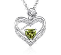 Cosie Lily Regalos para Mujer Collar Plata De Ley 925, Corazon Rosa Joyeria Colgante Cadena, Cumpleaños Navidad San Valentin Día De La Madre Regalo Originales para Mama Abuelas Amiga, Verde Oliva
