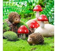 Cosiesnest 6 piezas de accesorios de jardín de hadas en miniatura, mini erizo de resina y seta, decoración de paisaje, figuras de jardín al aire libre para plantas, macetas de bonsái, suministros de