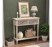 COSIEST Mesa consola con 2 cajones, mesa de entrada estrecha de MDF con estante de almacenamiento, mesa de sofá de madera para sala de estar, entrada, pasillo, sofá, gris claro