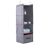 Cosiki Armario para Colgar, 4 Estantes Abiertos, con Cajón y 2 Perchas Giratorias, Ideal para Suéteres, Camisas, Pantalones, Ropa de bebé y Accesorios (Gris Cuatro Capas con cajones.)