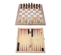 Cosiki Juego de Ajedrez Portátil de Madera 3 en 1, Tablero Plegable de Superficie Lisa para Juego de Ajedrez de Viaje, Juguete para Niños y Adultos