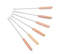 Cosiki Juego de Tenedores para Fondue de Acero Inoxidable de 6 Piezas con de Madera para una Experiencia Gastronómica de Fondue de Queso y Chocolate