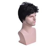 Cosiki Peluca Sintética para Hombre, Corta y Rizada, Color Negro Prístino, para Fiesta de Halloween, Citas Resistentes Al Calor, 1 Peluca para Fiesta de Disfraces