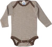 Cosilana Body de manga larga para bebé - Ropa de bebé mullida de suave mezcla de lana y seda, ideal para verano e invierno, certificado GOTS y 100% producción regional, Rayas Marrones, 74-80