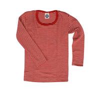 Cosilana, Camiseta Interior Infantil Manga Larga, 70% Lana (orgánica), 30% Seda (Rayas Rojas, 128)