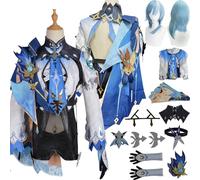 Cosimfy Anime Genshin Impact Eula Disfraz de Cosplay Juego de Role Varesa Furina Focalors Cosplay Uniforme Set Halloween Fiesta Carnaval Traje de vestir con Peluca Tocado Guantes para Mujeres