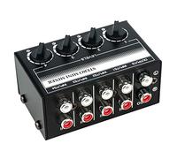 COSINE Mezclador de audio estéreo de 4 canales compatible con entrada y salida RCA, mini mezclador estéreo pasivo con controles de volumen separados