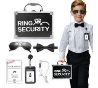 COSLANLEE Caja de seguridad para anillos de boda con almohadilla de soporte, juego de regalos de propuesta de portador de anillos con caja portadora de anillos, gafas de sol, auriculares, insignia