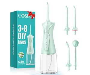 COSLUS Irrigador Dental: 4 modos Water Flosser con depósito de agua de 300 ml duración de la batería de 30 días irrigador dental portátil fácil de usar limpieza dental adecuado para cuidado dental