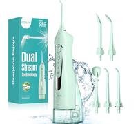 COSLUS Púa dental de agua: irrigador bucal portátil inalámbrico de 300 ml, limpiador de riego de viaje recargable, IPX7, impermeable, para limpieza de dientes, F5020E, verde
