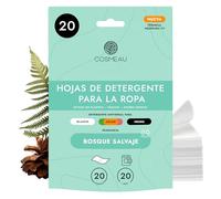 Cosmeau Hojas de Detergente para Ropa Lavadora - Bosque Salvaje - Hasta 20 Lavados (20 Hojas) - Detergente para Blancos, Colores y Negros - Libre de Plástico y Detergente de Viaje Perfecto