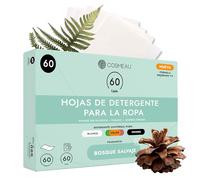 Cosmeau Hojas de Detergente para Ropa Lavadora - Bosque Salvaje - Hasta 60 Lavados (60 Hojas) - Detergente para Blancos, Colores y Negros - Libre de Plástico y Detergente de Viaje Perfecto