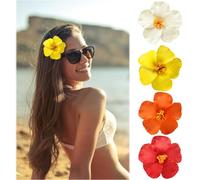 Cosmeria 4 clips hawaianos para el pelo, 10 cm Plumeria Hibiscus Flowers, EVA Artificial Flowers for Hair, Hawaii Flower Clip for Seasonal Events