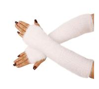 Cosmeria Guantes sin dedos para mujer, puños góticos clásicos, cálidos y suaves, guantes largos para otoño e invierno, talla libre, perfectos para trajes góticos, Blanco, L