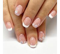 Cosmeria Press On Nails - 24 Uñas Postizas, Con Lima, Adhesivo en Gel y Palillo de Madera, Uñas Francesas de Larga Duración para Pegar