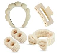 Cosmeria Set de Cuidado del Cabello Con Cinta para el Pelo, Imprescindible para Chicas Limpias, Banda para el Cabello con Moño, Pulseras de Coralina Y Pinza para el Cabello, Materiales Suaves Y