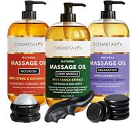 Cosmetasa Juego de regalo de tratamiento de spa de lujo, aceite de masaje muscular para relajación, nutrir y doler con piedras calientes, bola de rodillo y herramientas de masaje para ahorrar pulgar