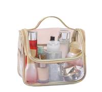 Cosmetic Bags Clear PVC Zipper Bag Women Beauty Makeup Organizer Transparent Travel Pouch Toiletry Wash Storage(Gold)