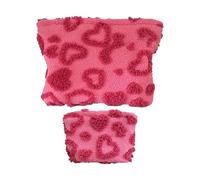 Cosmetic Makeup Bag For Purse Outdoor, Pouch With Zipper Storage For Girls, 2 Piece Cute Plush Heart Cosmetic Bag Organizer, Skincare Purse Gym Work School College Pencil